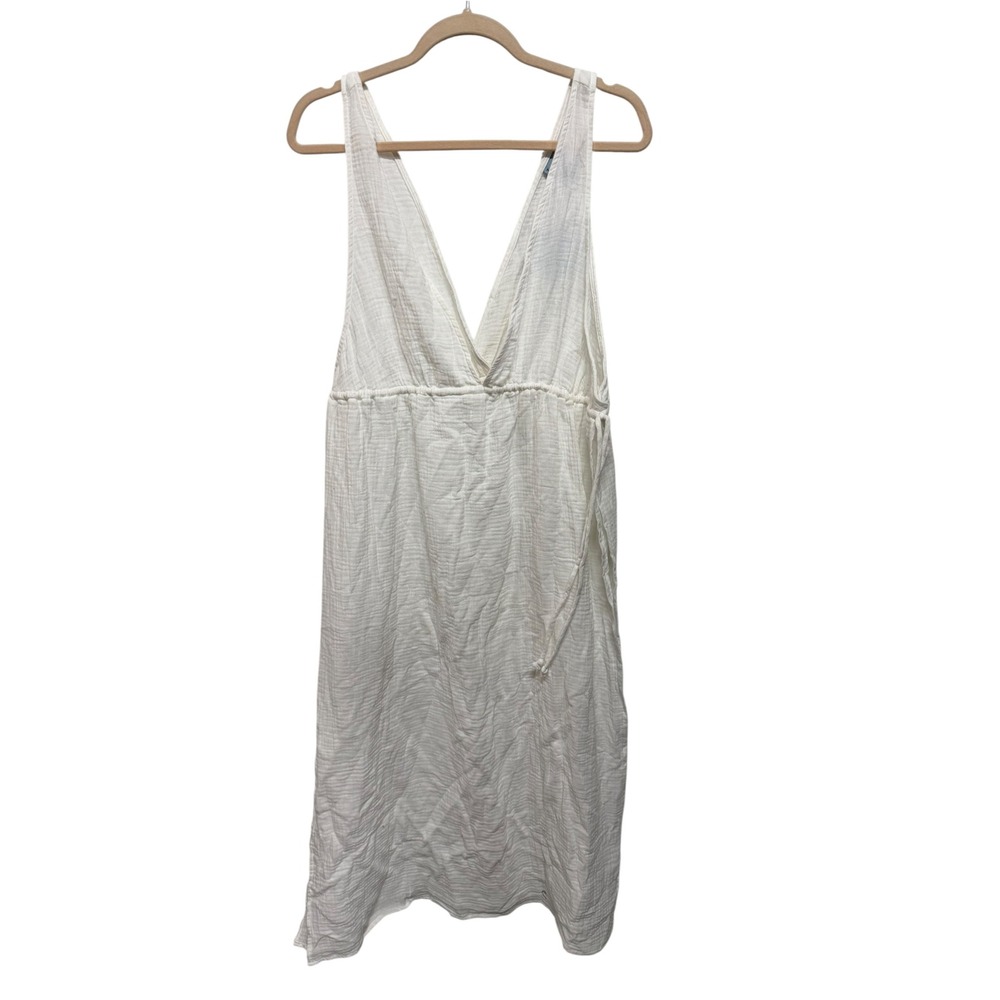 Shade & Shore White Cotton Gauze Maxi Swim Cover Up Dress L High Slit NWT